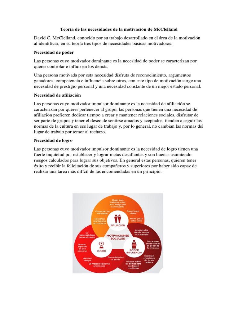 Teoría de Las Necesidades de La Motivación de McClelland PDF Motivación Motivacional