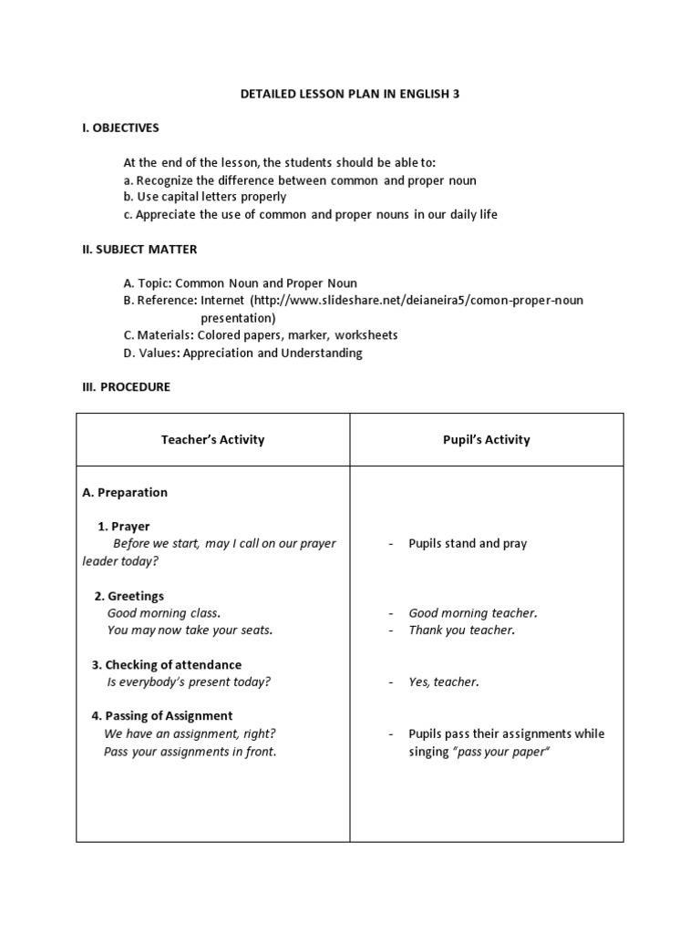 Detailed Lesson Plan in English 3 160509082744 | PDF | Noun
