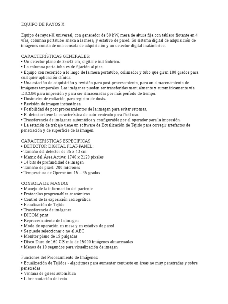 Equipo de Rayos X y Ecografo | Descargar gratis PDF | Rayo X | Electrónica