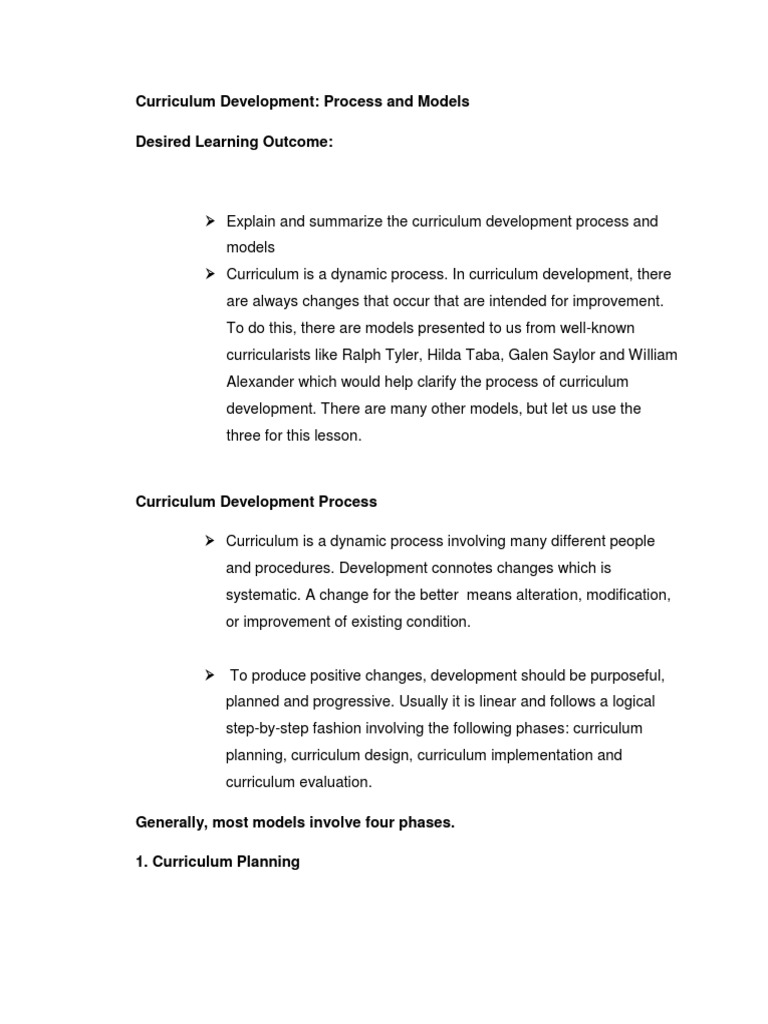 Curriculum Development Models Explained | PDF | Goal | Curriculum