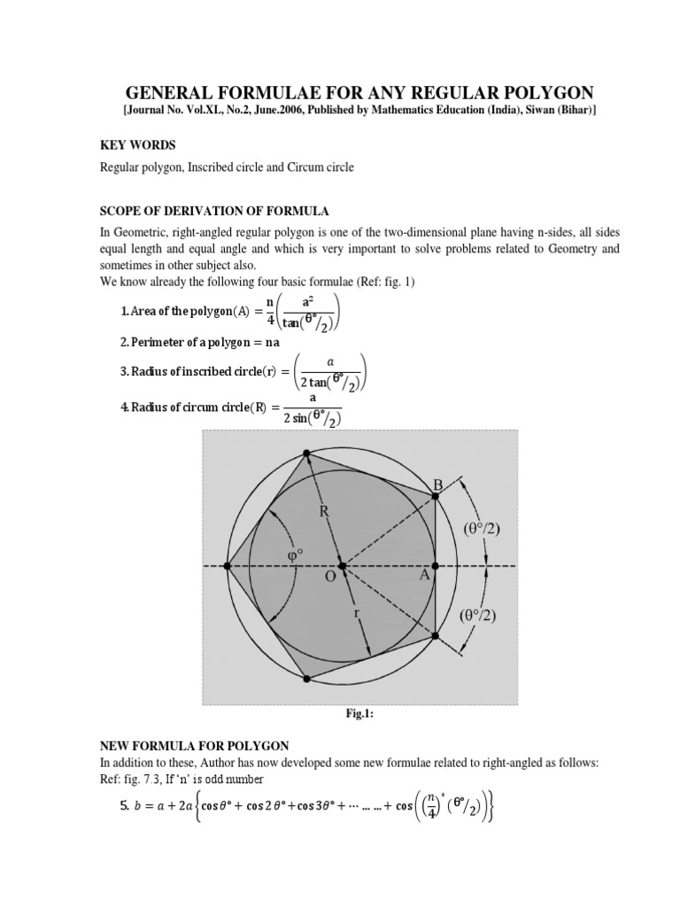 Diagonal Formulas for Regular Polygons | PDF | Circle | Polygon