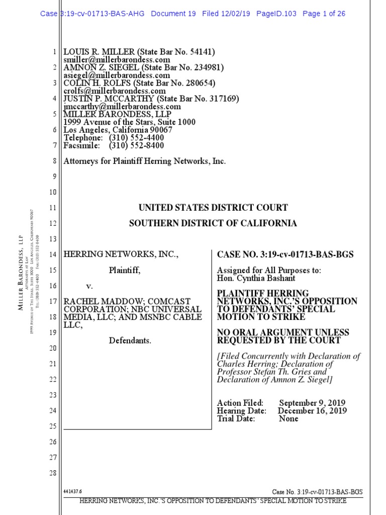 Plaintiff Herring Networks, Inc.'s Opposition To Defendants' Special