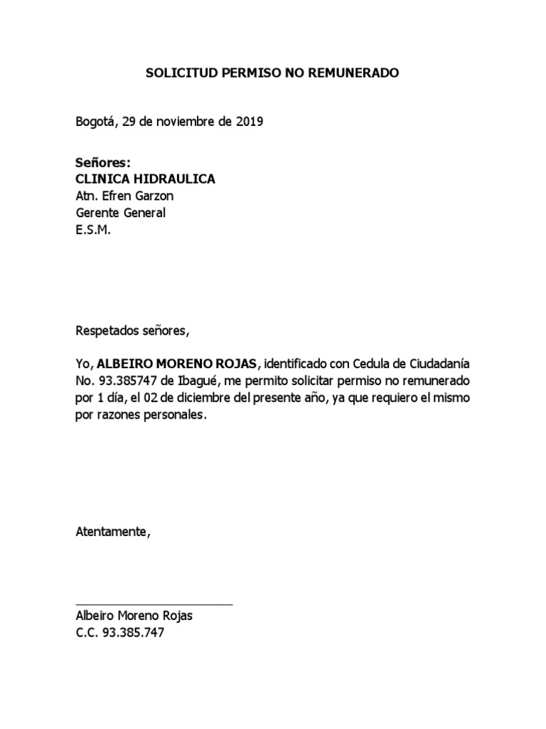 MODELO DE CARTA DE SOLICITUD DE PERMISO NO REMUNERADO EN visual data 2