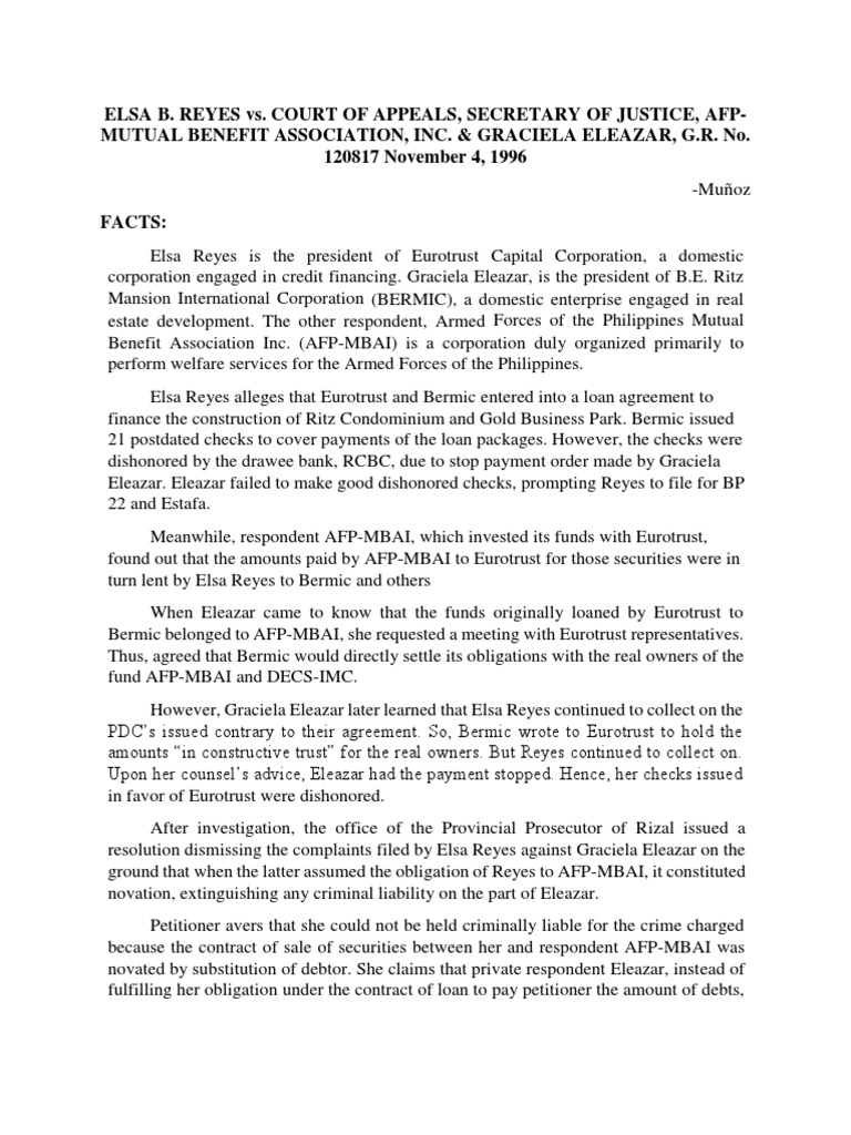 Reyes Vs CA PDF Law Of Obligations Loans