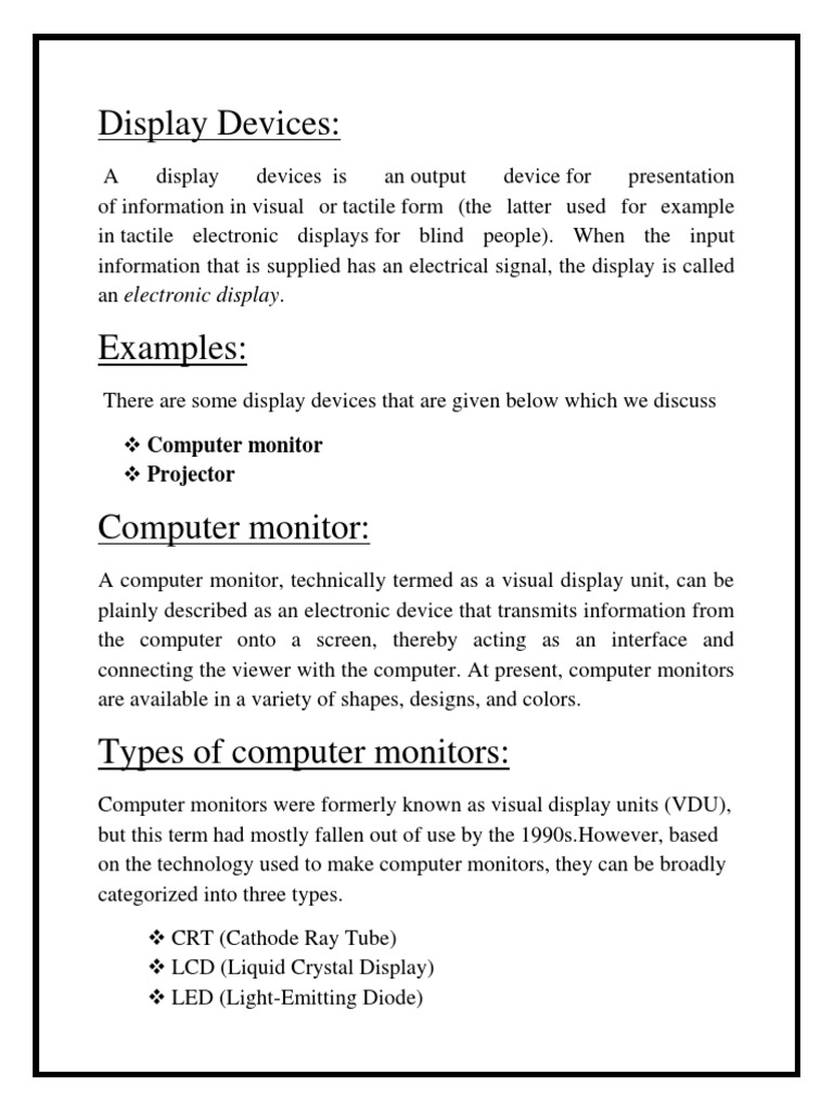 Display Devices PDF Computer Monitor Liquid Crystal Display