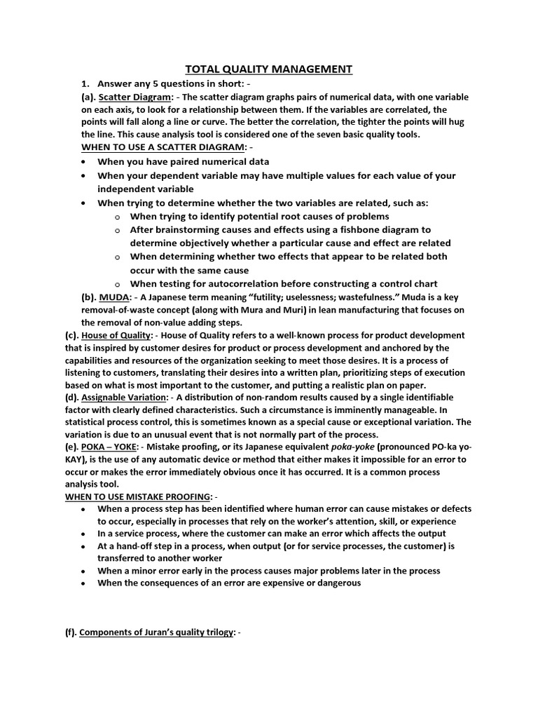 Scatter Diagrams in Total Quality Management | PDF | Scatter Plot ...