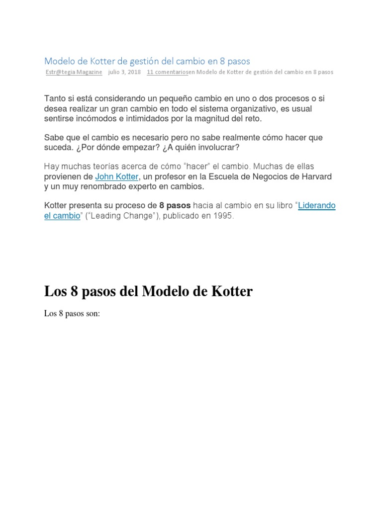 Modelo de Kotter de Gestión Del Cambio en 8 Pasos | PDF | Liderazgo ...