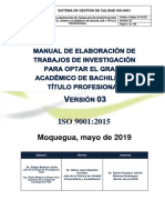 Manual de Elaboracion de Trabajos de Investigacion para Optar El Grado Academico de Bachiller y Titulo Profesional ''UJCM''