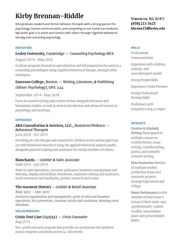 Kirby Brennan-Riddle: Aspiring Therapist | PDF | Counseling Psychology ...