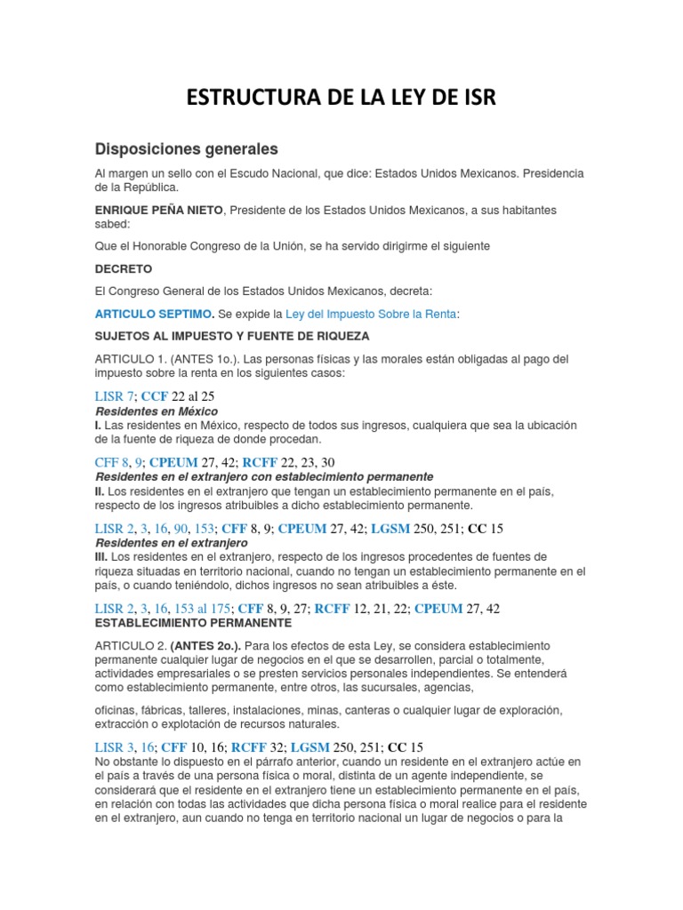 Estructura de la Ley del ISR en México | PDF | Dividendo | Impuesto ...