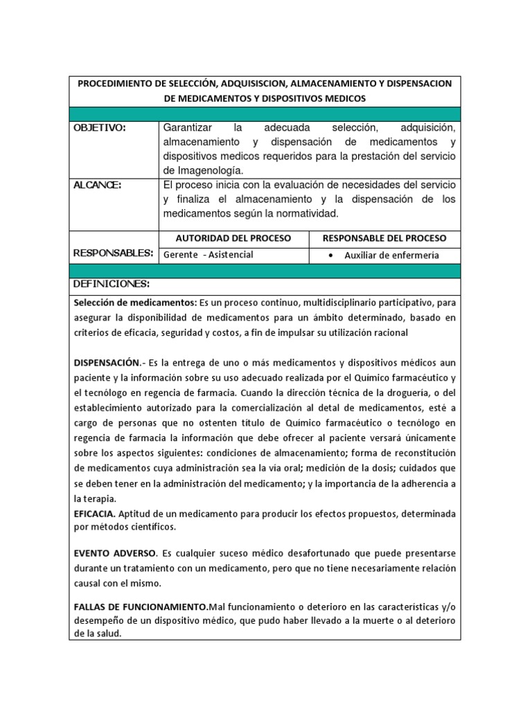 Gestión de Medicamentos en Imagenología | PDF | Medicamentos con receta ...
