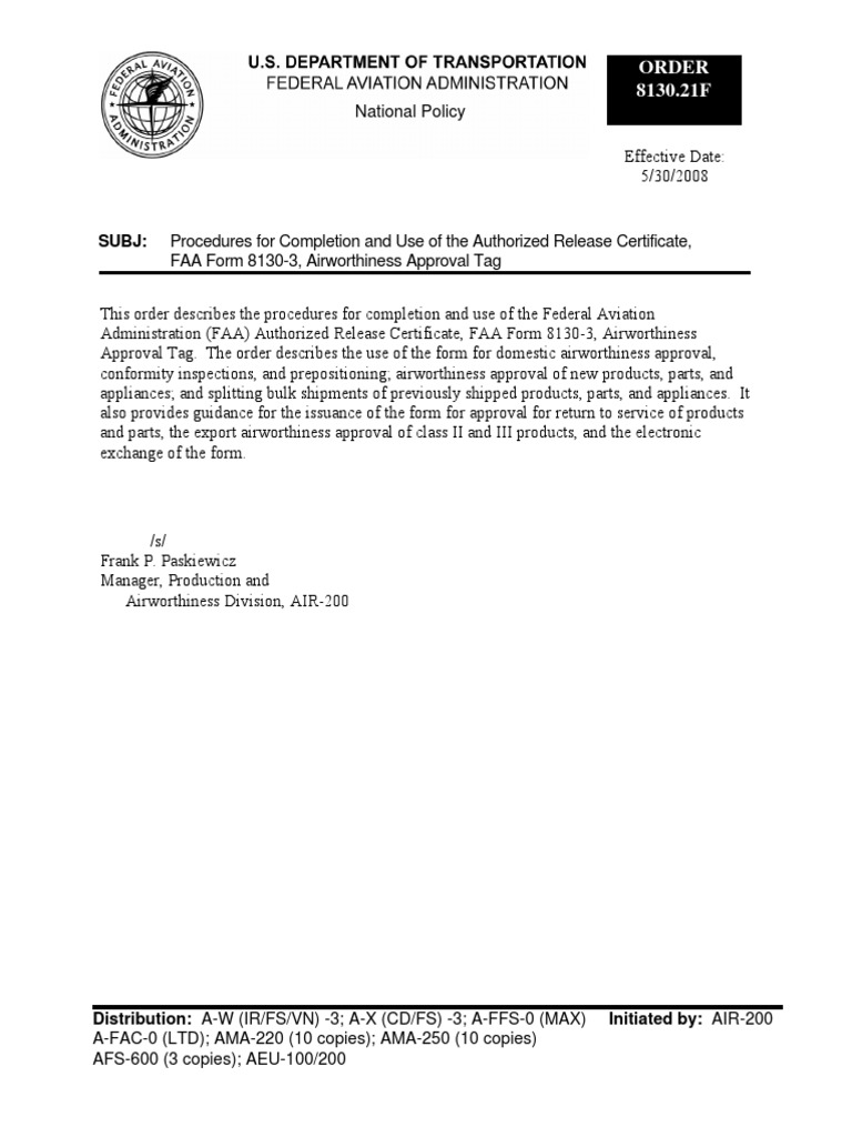 8130 21F | PDF | Federal Aviation Administration | Aerospace