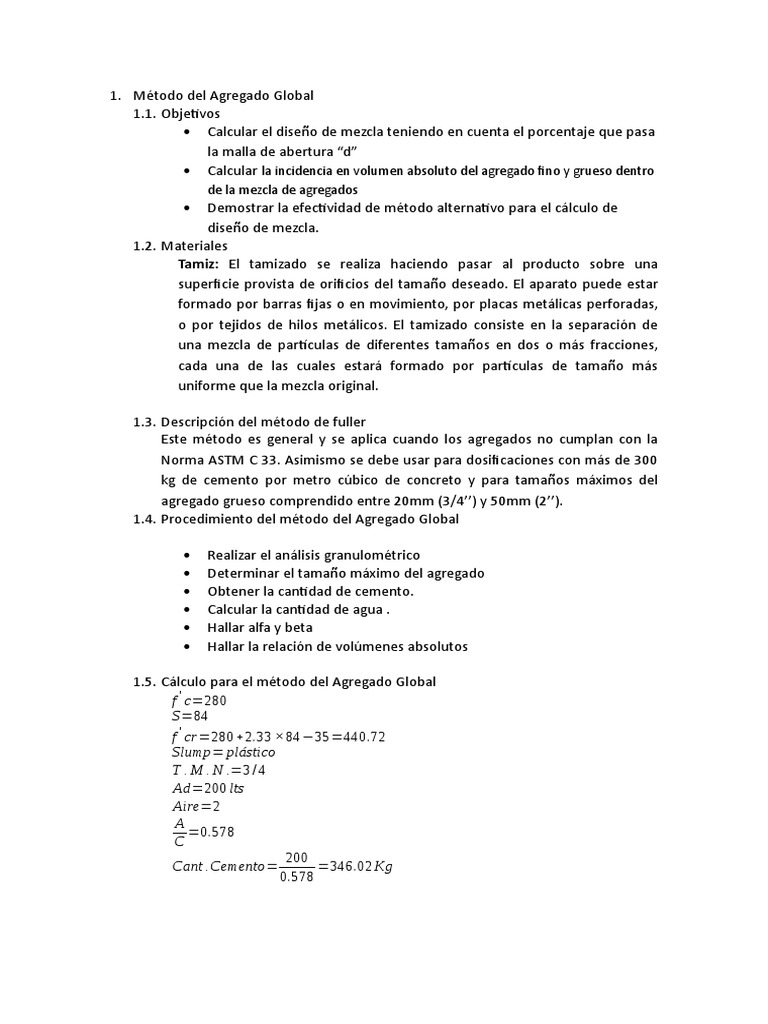 Método de Fuller para Diseño de Mezcla | PDF | Química | Ciencias fisicas