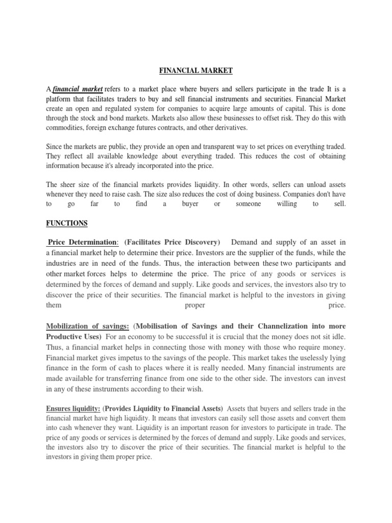 Financial Markets Overview | PDF | Non Bank Financial Institution ...