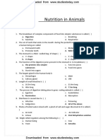 CBSE Class 7 Science MCQs-Nutrition in Animals