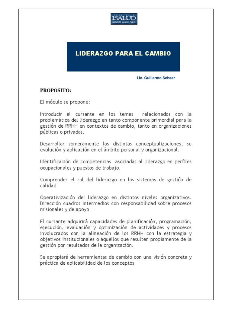 Liderazgo para El Cambio PDF | PDF | Liderazgo | Planificación