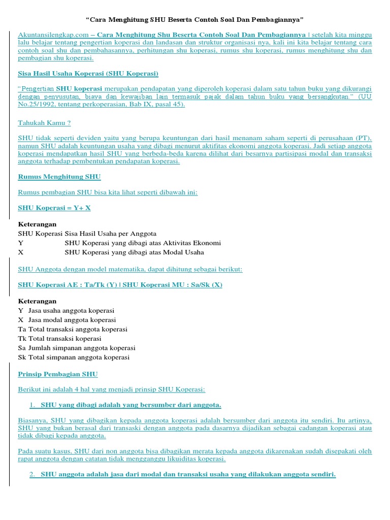 Cara Menghitung Shu Beserta Contoh Soal Dan Pembagiannya