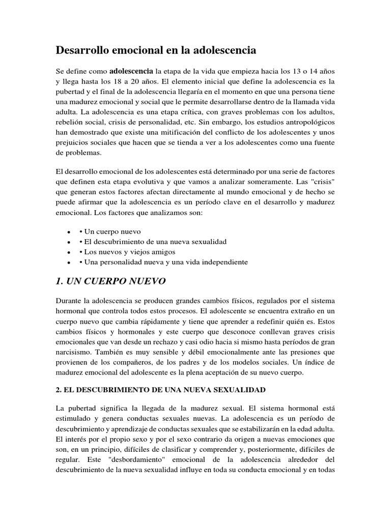 Desarrollo emocional en la adolescencia | PDF | Las emociones ...