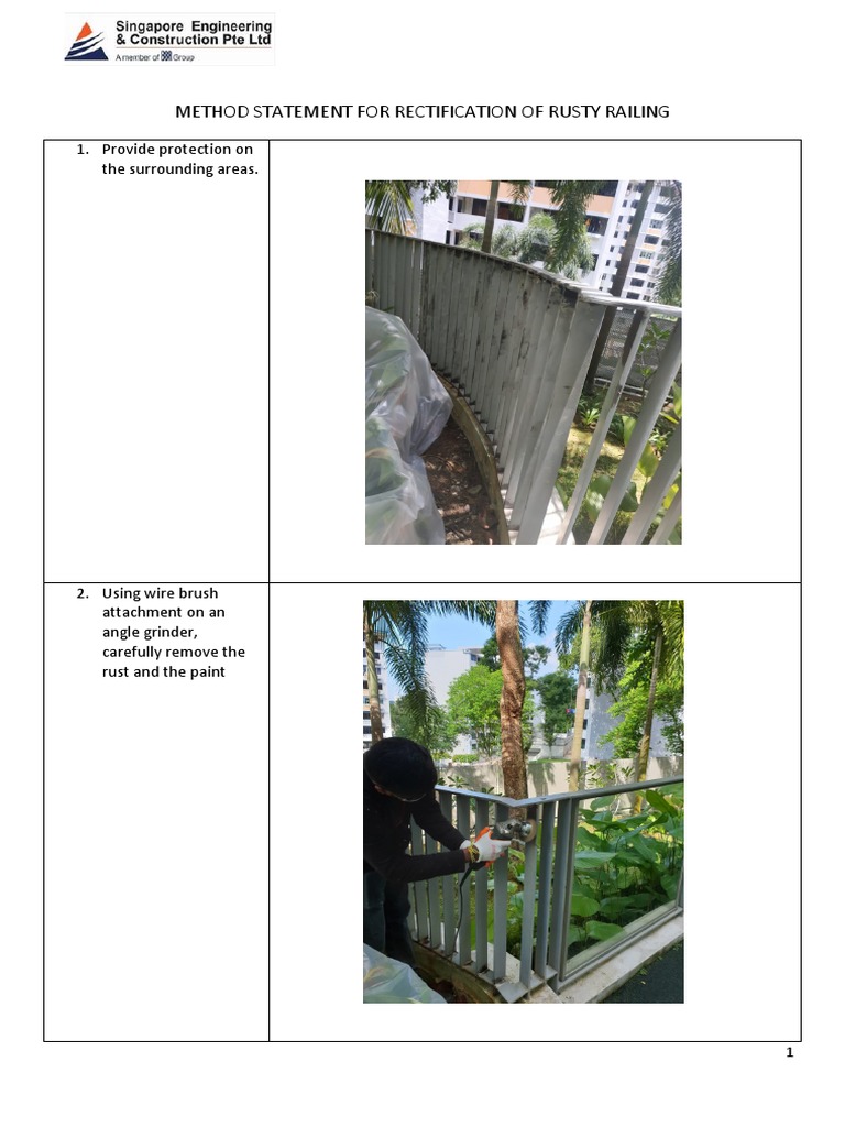 Method Statement For Rectifcation of Rusty Railing | PDF