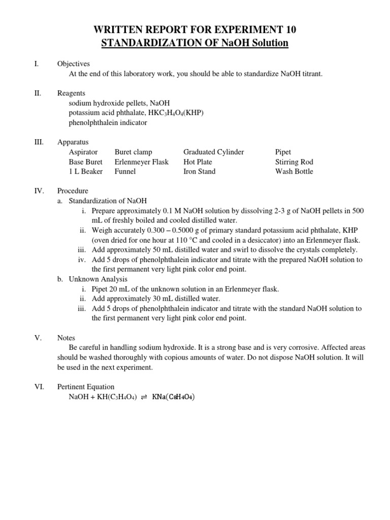 Standardization of NaOH with KHP | PDF | Sodium Hydroxide | Molar ...