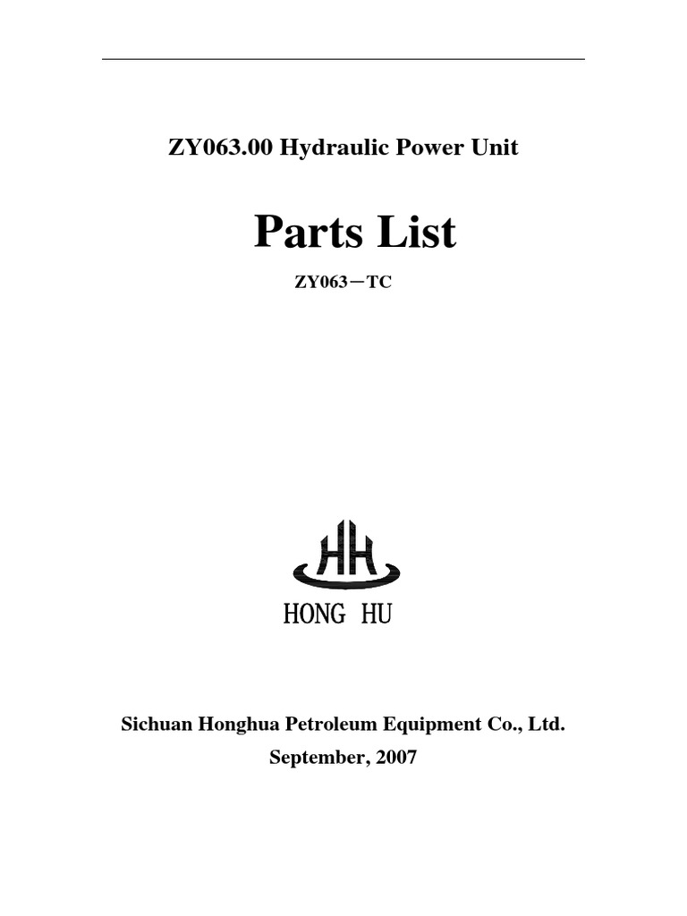 ZY063.00 Hydraulic Power Unit Parts List | PDF | Valve | Pipe (Fluid ...