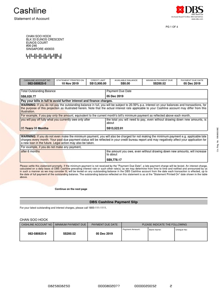 DBS Cashline Account Statement | PDF | Payments | Cheque