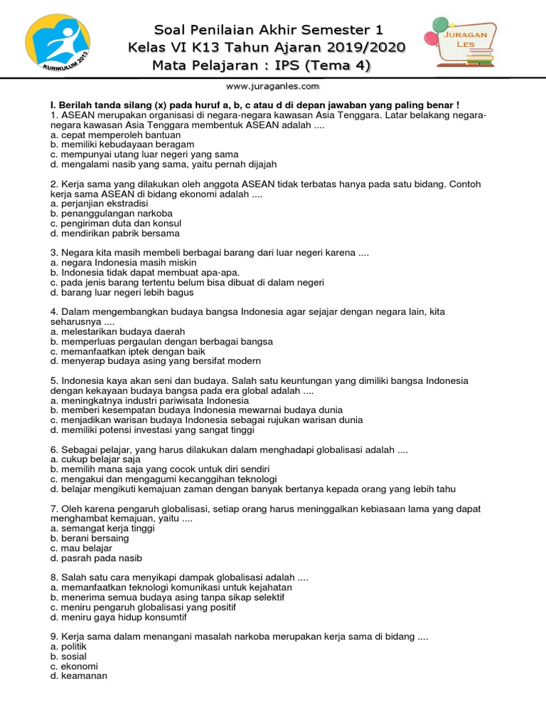 Soal Tematik Kelas 6 Tema 4 Ips Pdf