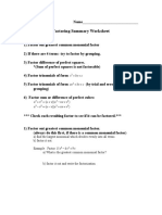 7.0 Factoring Summary Worksheet