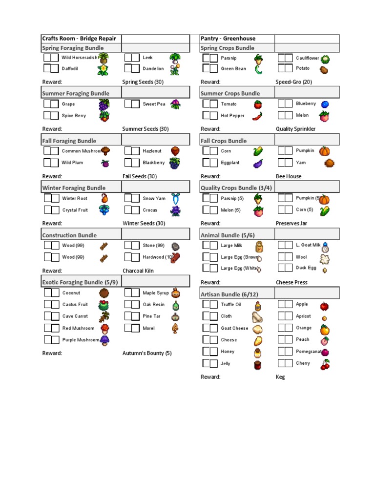 Stardew Valley Bundles Checklist Fruit Preserves Fruit