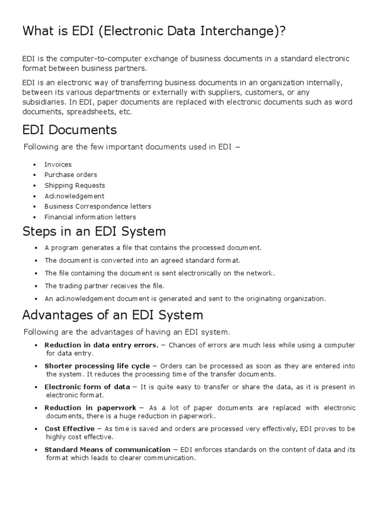 What Is EDI (Electronic Data Interchange) | PDF | Electronic Data ...