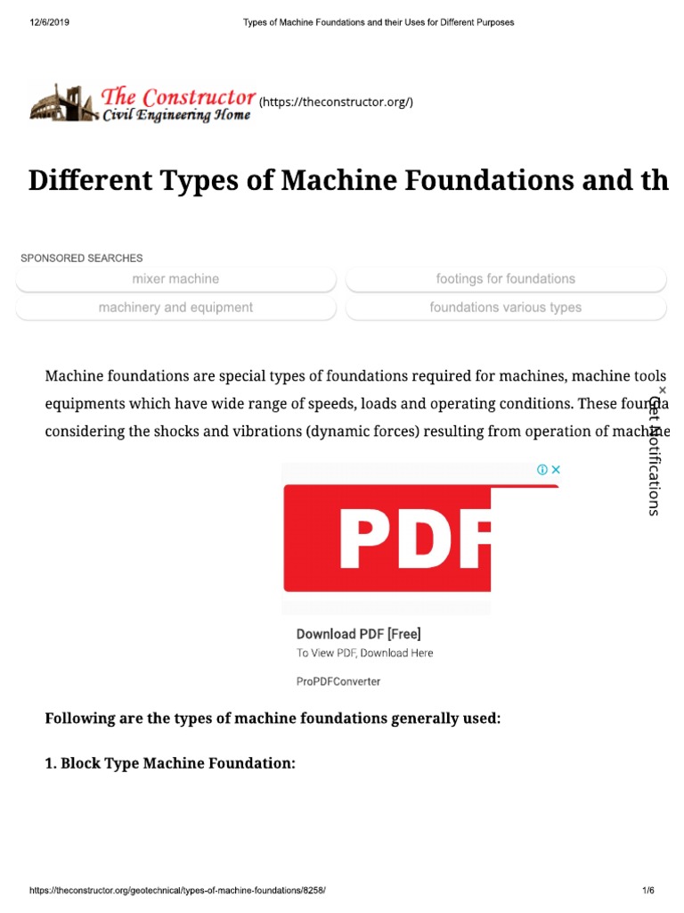 Types of Machine Foundations and Their Uses For Different Purposes PDF