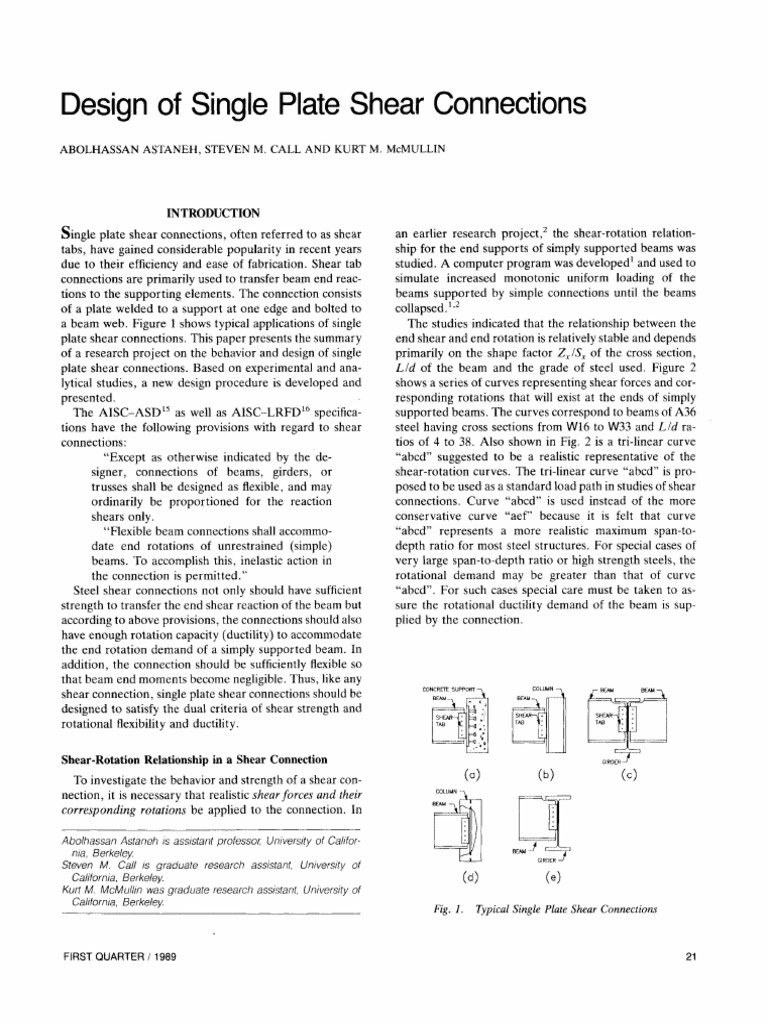 Design of Single Plate Shear Connections PDF | PDF | Structural Steel ...