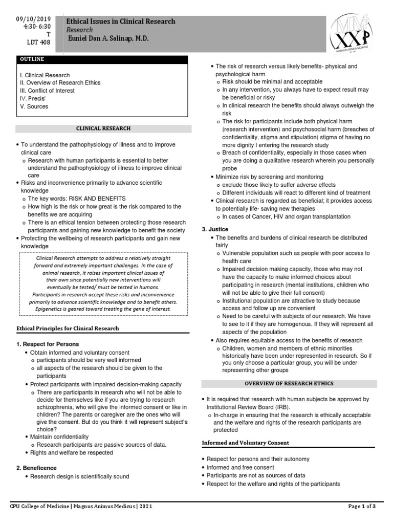 Ethical Issues in Clinical Research | PDF | Informed Consent ...