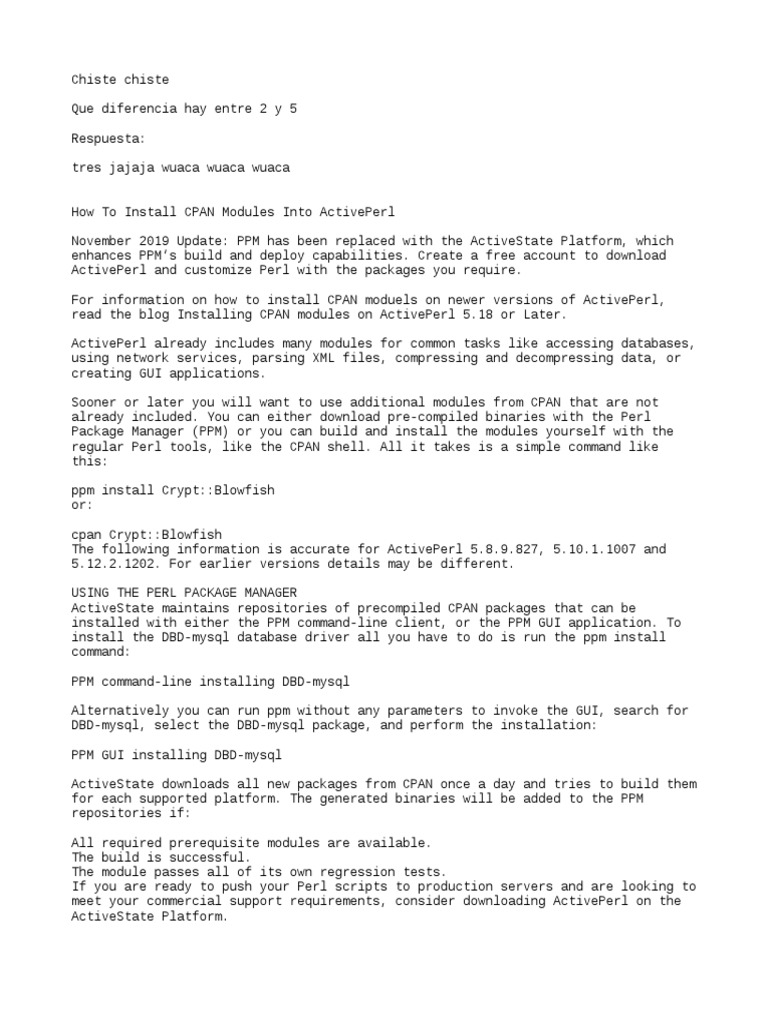 ActivePerl Module Installation Guide | PDF | Perl | C (Programming ...