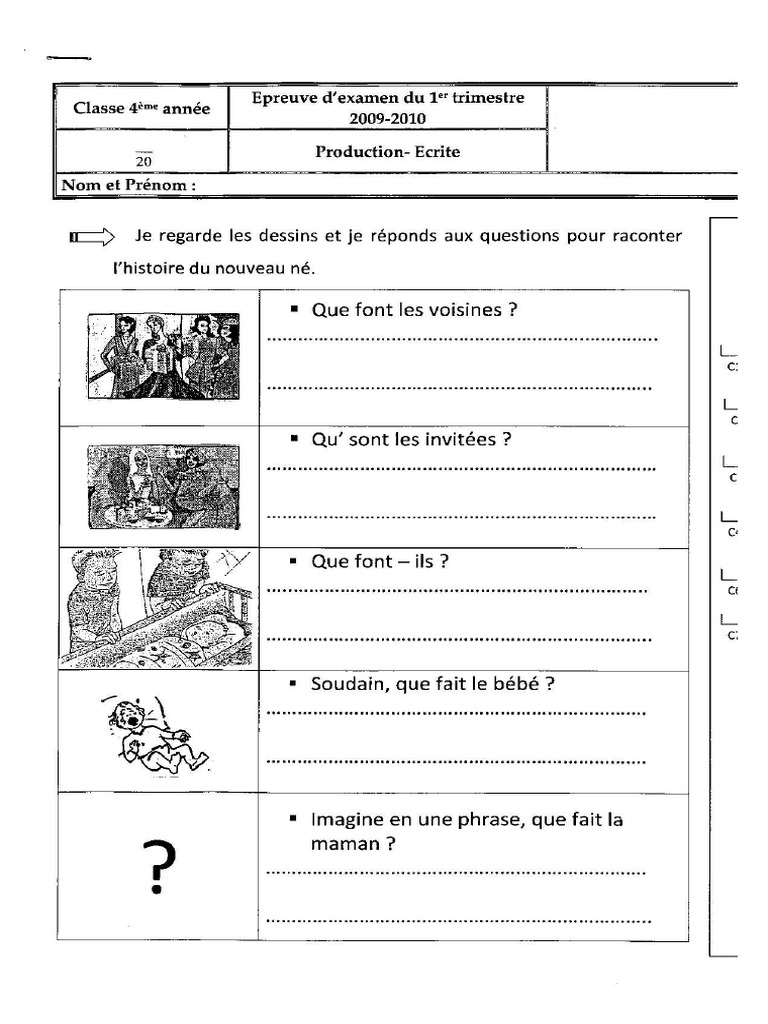 Production Ecrite السنة الرابعة الثلاثي الأول 2 Pdf