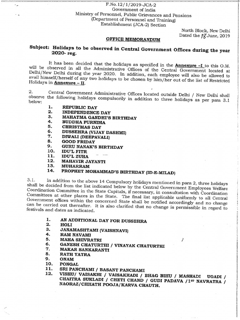 Holiday List Pdf
