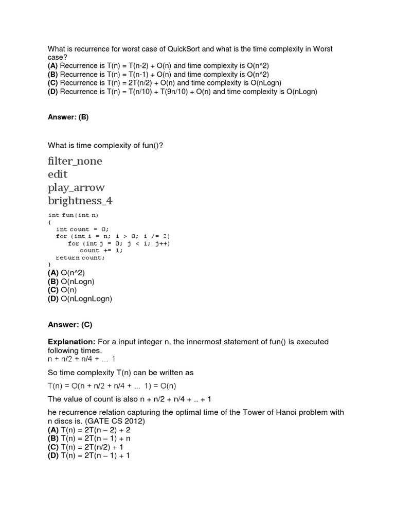 Quicksort Worst Case Recurrence Analysis | PDF | Teaching Methods ...