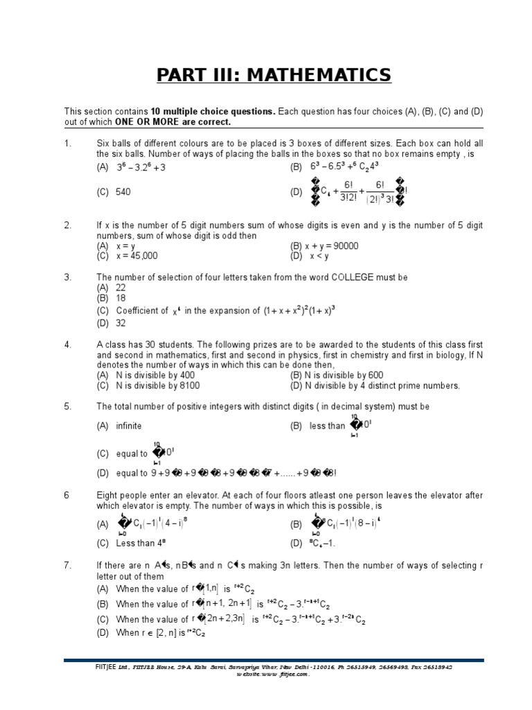 Mathematics Multiple Choice Questions | PDF | Numbers | Discrete ...