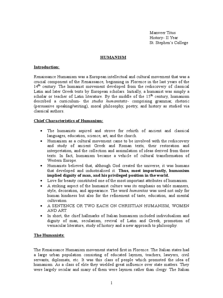 Renaissance Humanism Pdf Neoplatonism Humanism