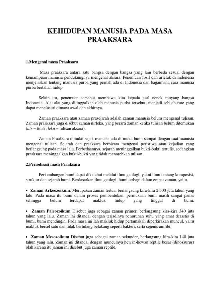 Kehidupan Manusia Pada Masa Praaksara Docx