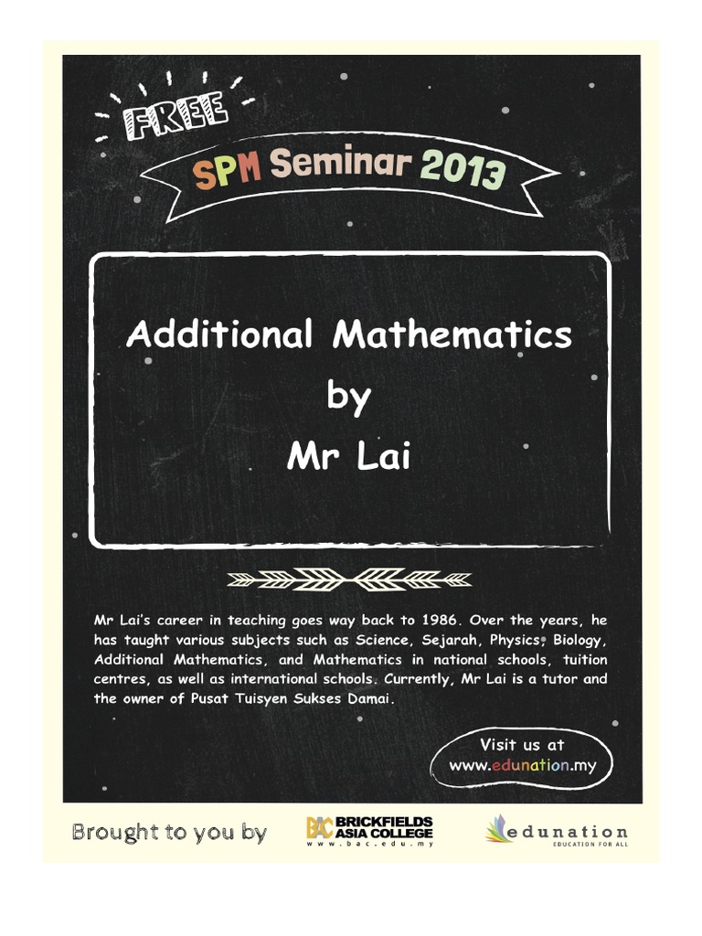 MR Lai Add Maths Notes | PDF | Quadratic Equation | Triangle