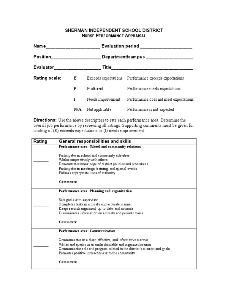 Nurse Performance Appraisal Template | PDF | Performance Appraisal ...