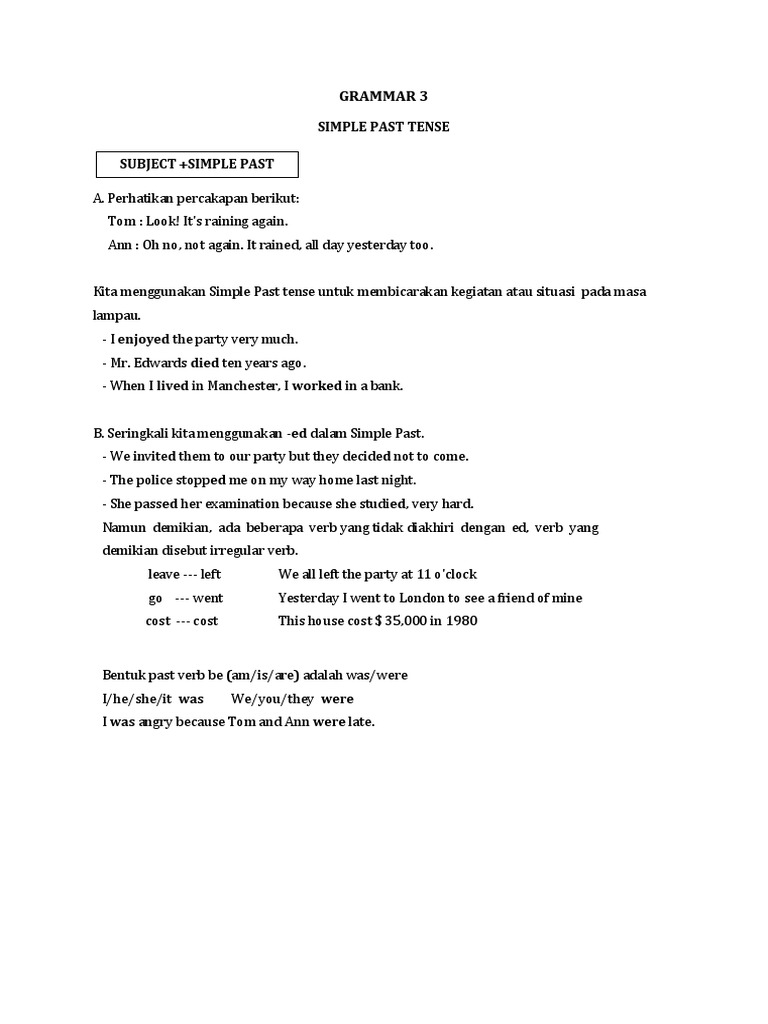 Understanding Simple Past Tense | PDF | Languages | Language Arts ...