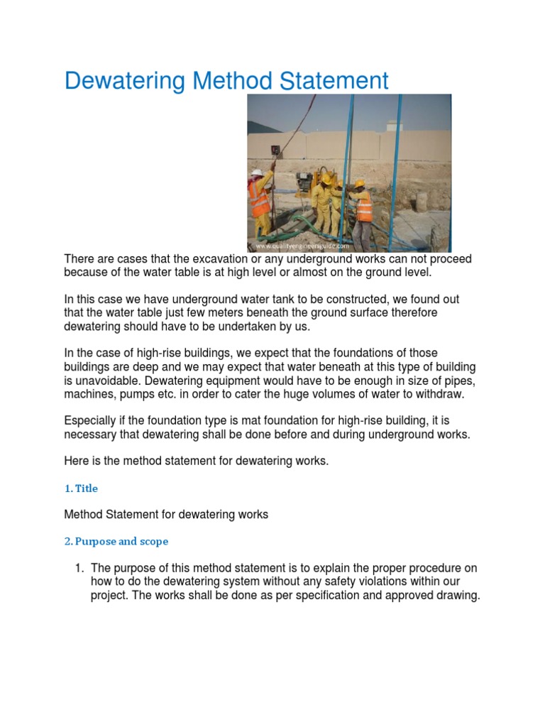 Dewatering Method Statement for Excavation | PDF | Pump | Pipe (Fluid ...