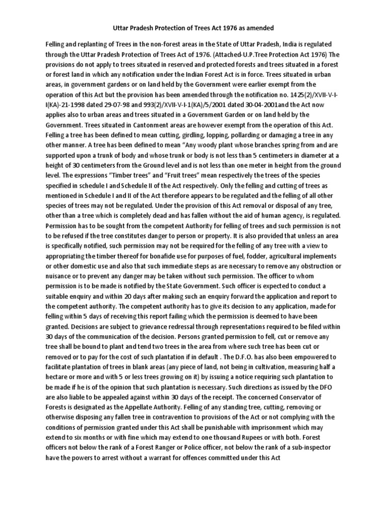 Uttar Pradesh Tree Protection Act 1976 | PDF | Trees | Public Law