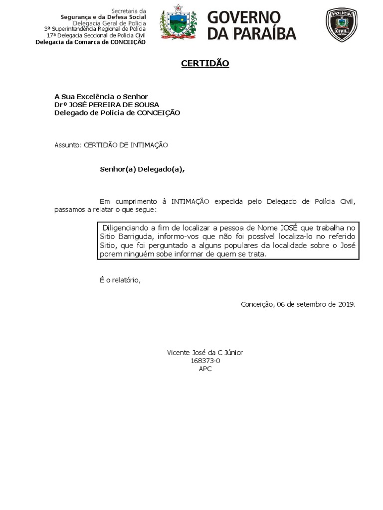 Certidão de Intimação Policial | PDF