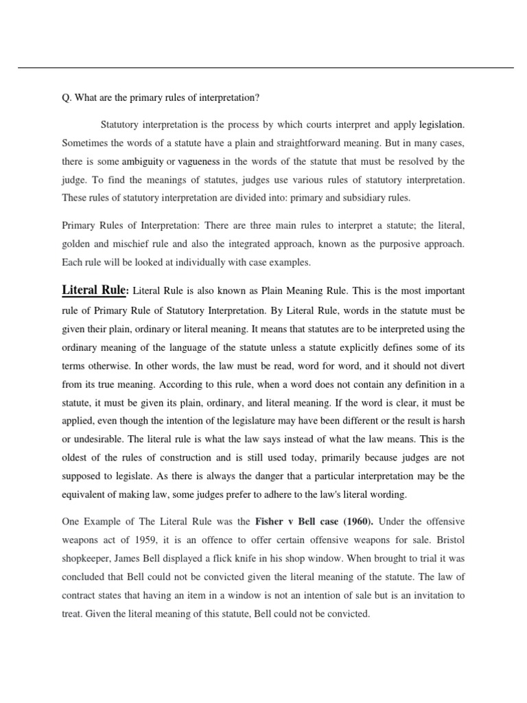 Rules of Statutory Interpretations PDF Plain Meaning Rule