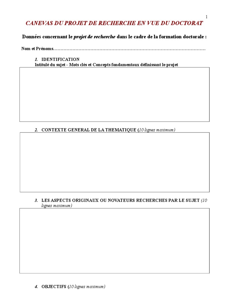 Canevas Présentation Projet de Recherche Doctorale  PDF