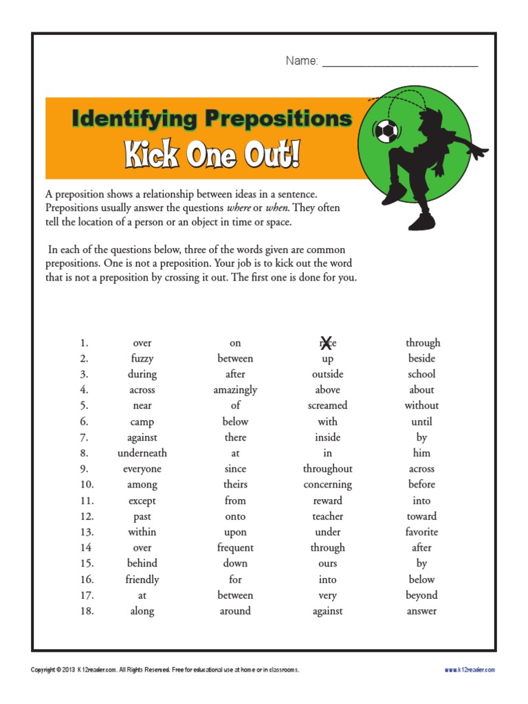 Identifying Prepositions PDF | PDF | Preposition And Postposition | Syntax
