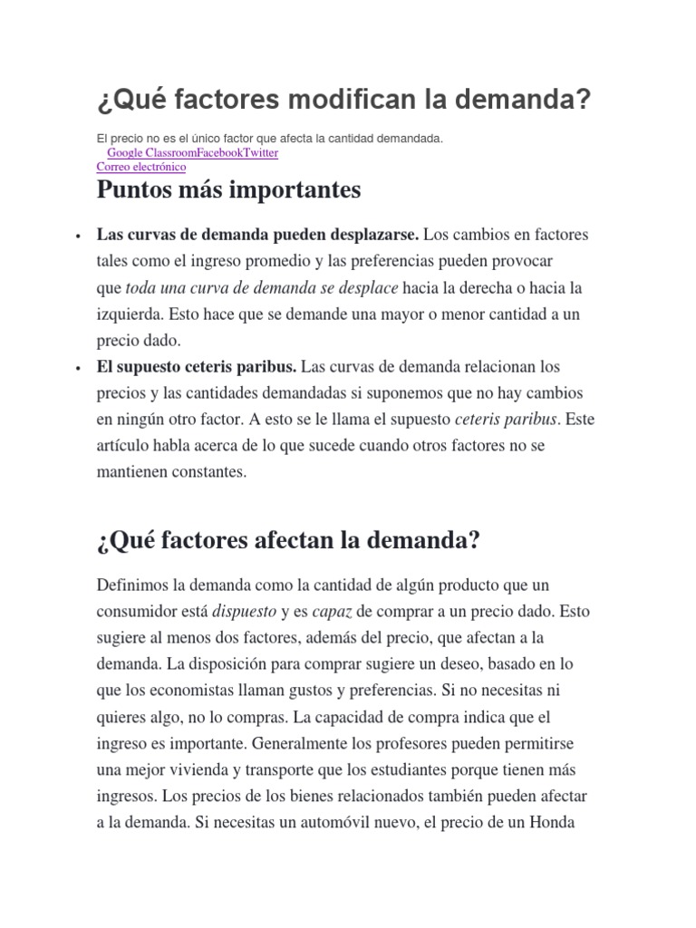 Qué Factores Modifican La Demanda | PDF | Oferta y demanda | Curva de ...